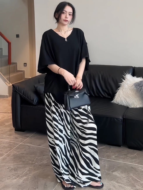 Women Casual Tiger Print Loose Straight Cut Trousers